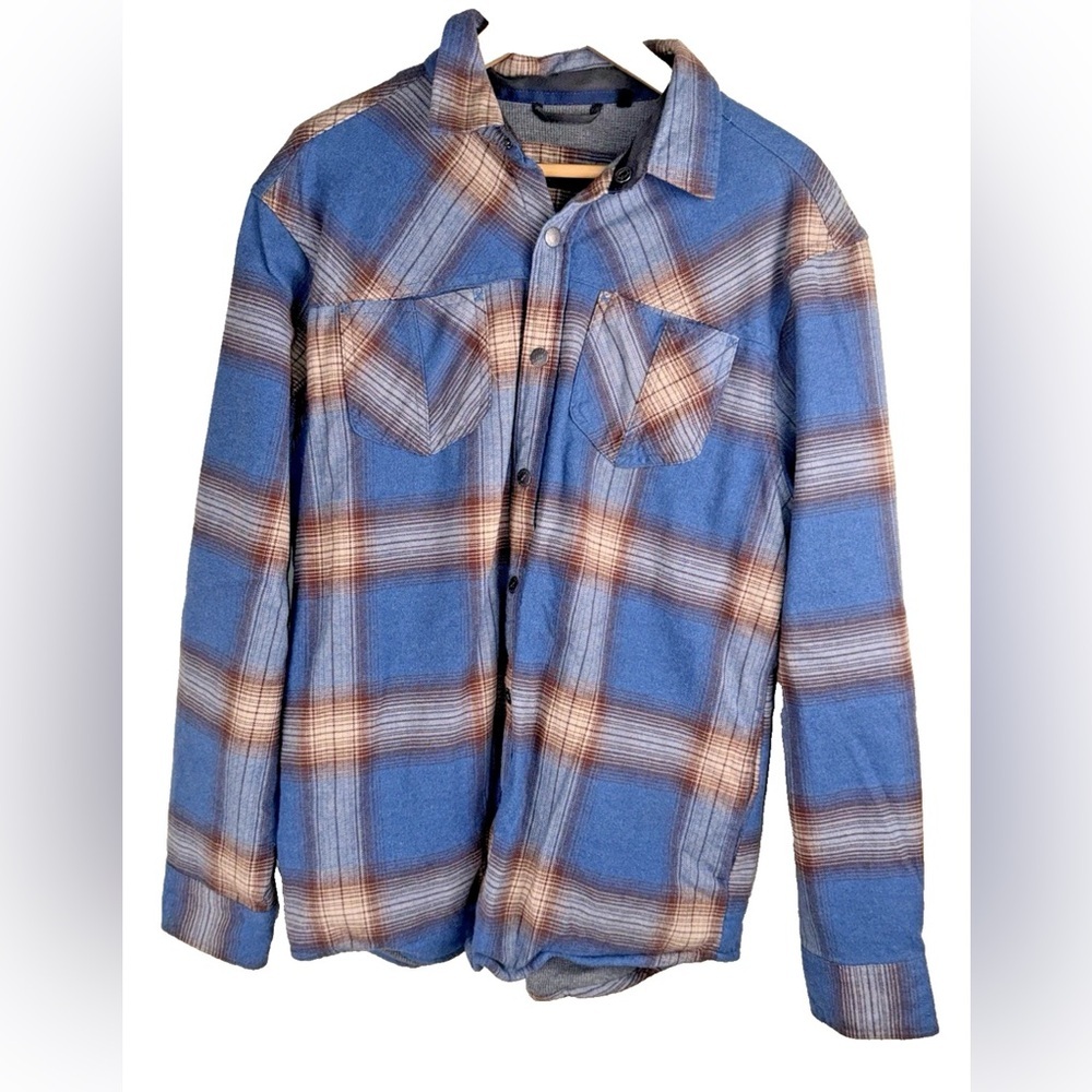 Dakota Grizzly Shacket Men's LG Blue Flannel Long Sleeve Snap Button Camping